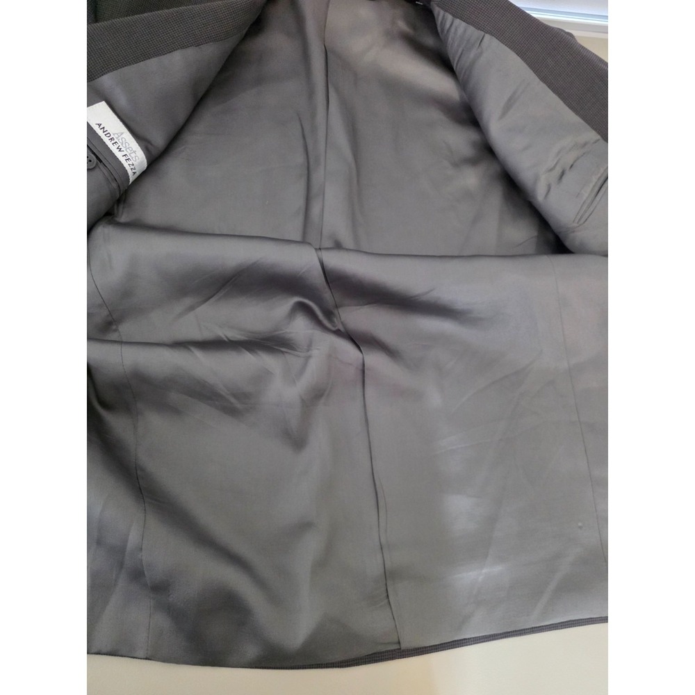 Andrew Fezza 2 Piece Suit Mens 46 L Black Houndstooth Blazer Pants 38X32 Wool - Picture 11 of 16